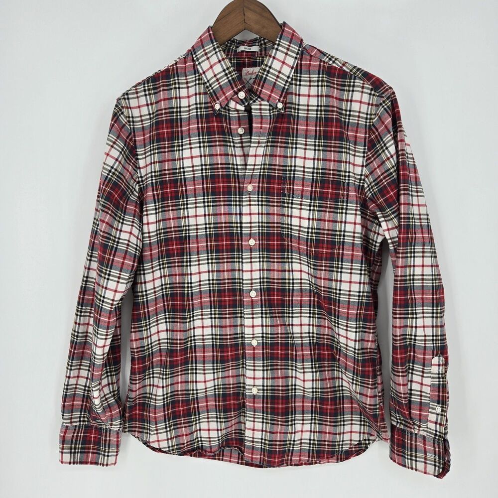 J Crew Broken in Oxford Organic Cotton Button Front Shirt Mens Medium Plaid